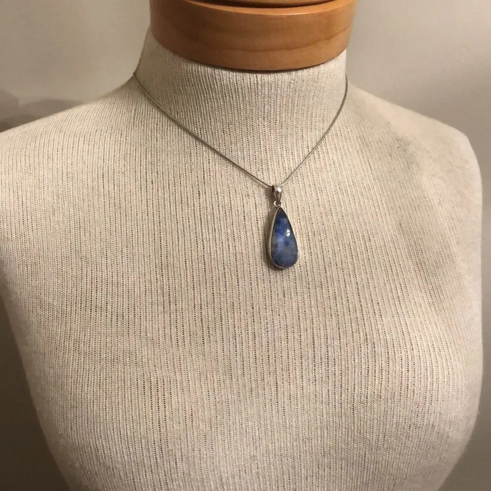 Vintage Blue Labradorite Tear Drop Pendant with Chain